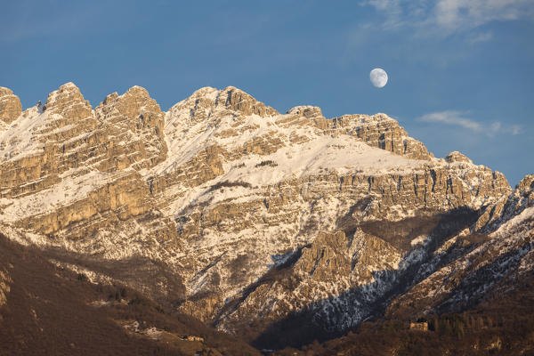 Snow-covered Resegone mountain in winter, Lecco, Lecco province, Lombardy, Italy