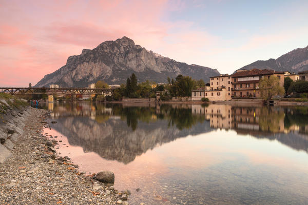Sunrise on the Adda's riverside, Lecco, Lecco province, Lombardy, Italy