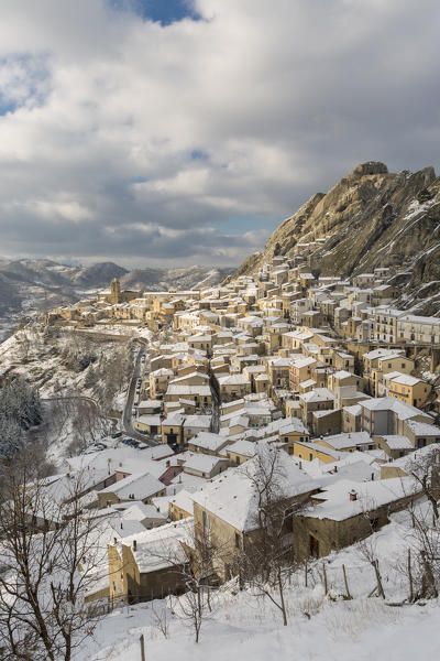 Pietrapertosa after a snowfall, Potenza Province, Basilicata, Italy