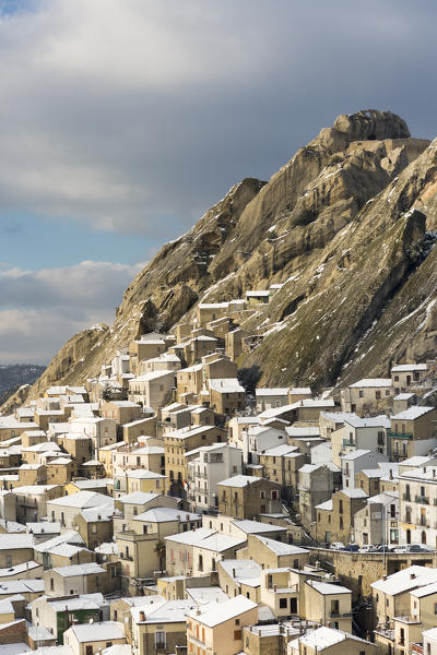 Pietrapertosa after a snowfall, Potenza Province, Basilicata, Italy