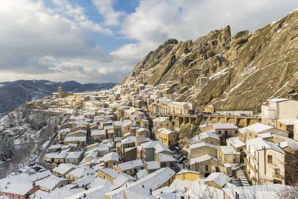 Pietrapertosa after a snowfall, Potenza Province, Basilicata, Italy