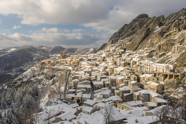 Pietrapertosa after a snowfall, Potenza Province, Basilicata, Italy