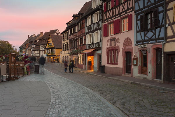 Street in the medieval old town of Colmar,  Haut-Rhin department, Grand Est region, Alsace, France