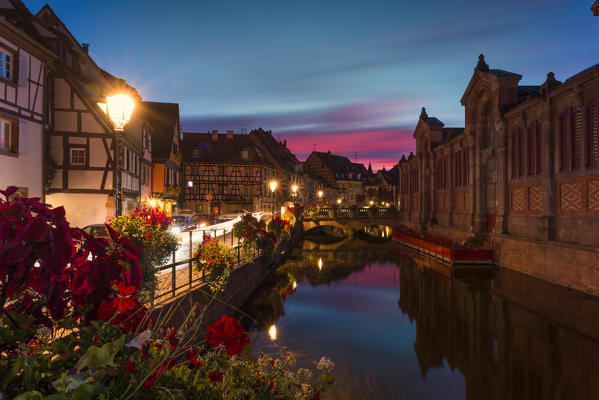 Petit Venice at dusk, Colmar, Haut-Rhin department, Grand Est region, Alsace, France