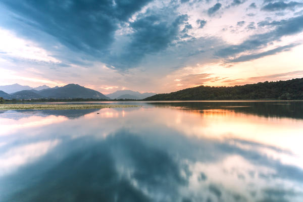 Sunrise on lake Alserio, Alserio, Como province, Brianza, Lombardy, Italy
