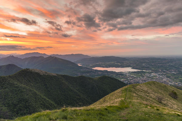 Lake Alserio viewed from Monte Bollettone at sunrise, Como province, Lombardy, Italy