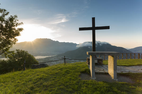 Sunrise light among the mountaintops of Resegone viewed from San Tomaso, Valmadrera, Lecco Province, Lombardy, Italy 