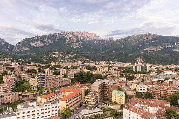 Overview of Lecco with Resegone mount in the background, Lecco, Lecco Province, Lombardy, Italy