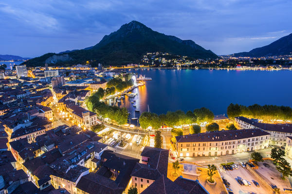 Overview of Lecco from the bell tower and Monte Barro in the background, Lecco, Lecco province, Lombardy, italy
