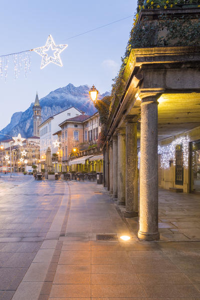 Christmas lights in the centre of Lecco, Lecco province, lombardy, italy