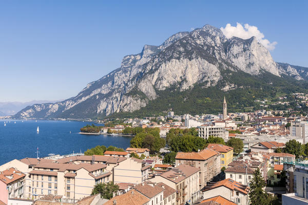 Overview of Lecco with San Martino mount in the background, Lecco, Lecco province, Lombardy, italy