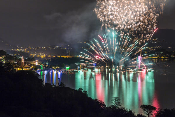 Pusiano fireworks during a religious festival, Pusiano, Como province, Lombardy, Italy