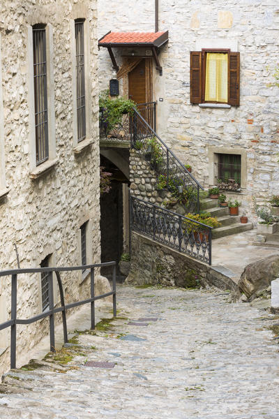 Steep street of Nesso, Nesso, Como province, Lombardia, Italy