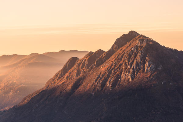 Barro mountaintop at dawn viewed from San martino mount, Lecco, Lecco province, lombardy, italy