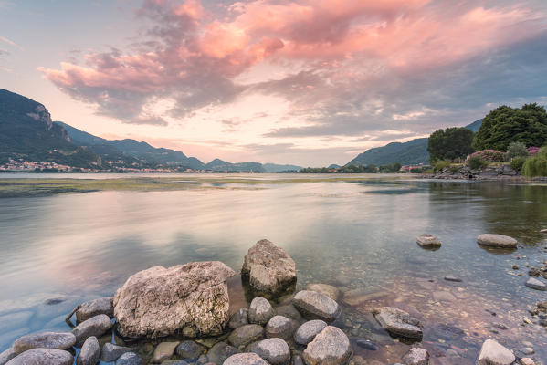 Sunrise on Lecco Lake viewed from Garlate lakefront, Garlate, Lecco province, Lombardy, italy