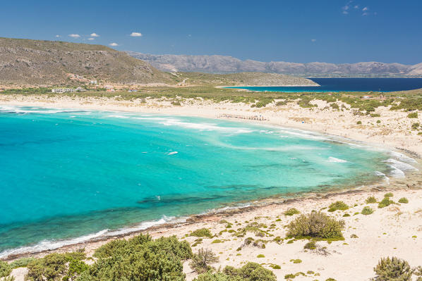Simos beach viewed form a ridge, Elafonissos Island, Laconia Region, Peloponnese, Greece