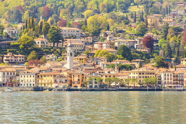 Menaggio town on Lake Como viewed from the touristic ferry, Menaggio, Como province, Lombardy, italy 