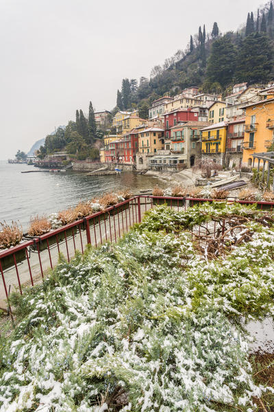 Snowy village of Varenna on Como lake, Lecco province, Lombardy, Italy