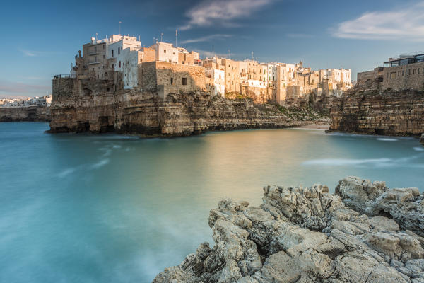 Old town of Polignano a Mare built on rocky cliffs, Bari province, Apulia region, Italy