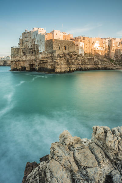 Old town of Polignano a Mare built on rocky cliffs, Bari province, Apulia region, Italy