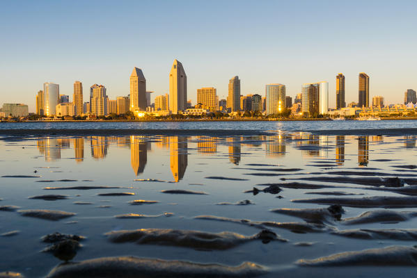 View of San Diego from Coronado Island at sunset, California, Usa