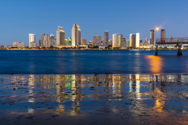 View of San Diego from Coronado Island by night, California, Usa