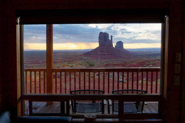 View from a Cabin at sunrise in Monument Valley Tribal Park, Utah, Usa