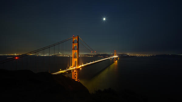 Moonlight at Golden Gate Bridge, San Francisco, California, West Coast, Usa
