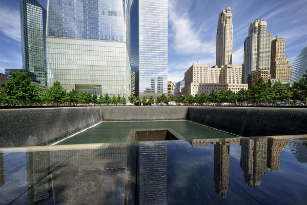 Memorial fountains at Ground Zero, World Trade Center site,  New York, Usa