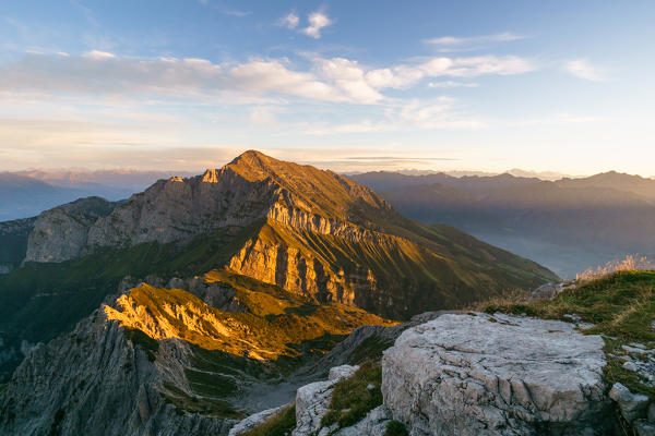 Grigna Settentrionale from the summit of Grigna Meridionale at sunrise, Lecco, Lombardy, Italy, Europe