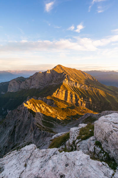 Grigna Settentrionale from the summit of Grigna Meridionale at sunrise, Lecco, Lombardy, Italy, Europe