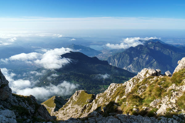 View from the top of Cresta Cermenati, Grigna Meridionale, Lecco, Lombardy, Italy, Europe