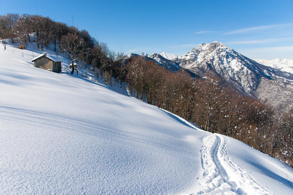 Mount Resegone from Pertus pass in winter season, Lecco, Lombardy, Alps, Italy, Europe