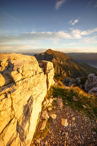 Grigna Settentrionale from the summit of Grigna Meridionale at sunrise, Lecco, Lombardy, Italy, Europe