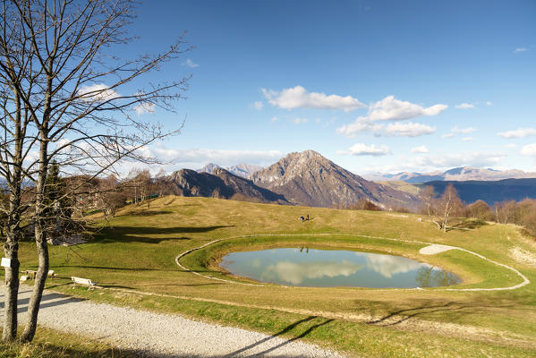 Pertuss lake and Mount Resegone seen from Pertus pass, Lecco, Lombardy, Alps, Italy, Europe