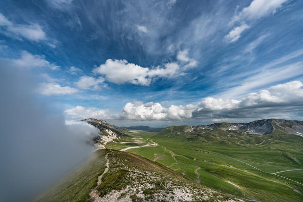 Centenario pathway photographed by Mount Aquila, Campo Imperatore, L'Aquila province, Abruzzo, Italy, Europe