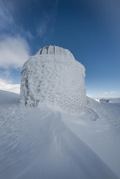 Astronomical observatory covered with ice, Campo Imperatore, L'Aquila province, Abruzzo, Italy, Europe