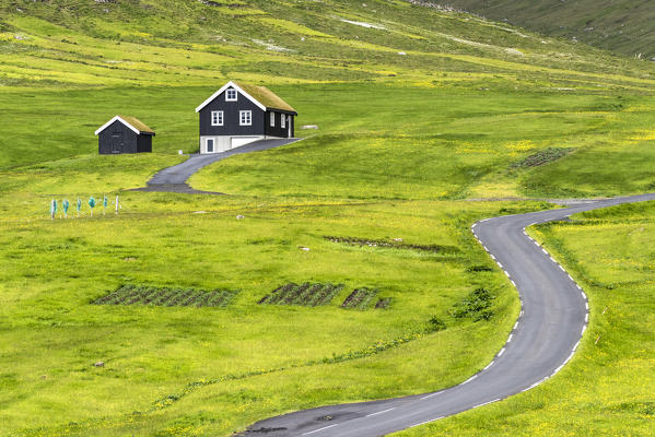 The traditional house in Gjogv, Eysturoy island, Faroe Islands, Denmark, Europe