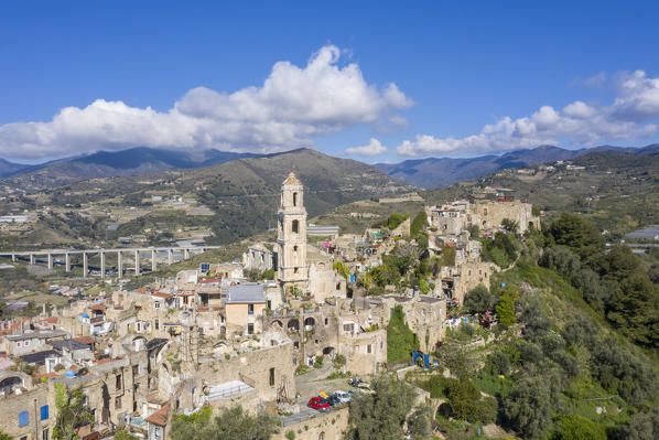 Aerial view of Bussana Vecchia, Sanremo, Province of Imperia, Liguria, Italy, Europe