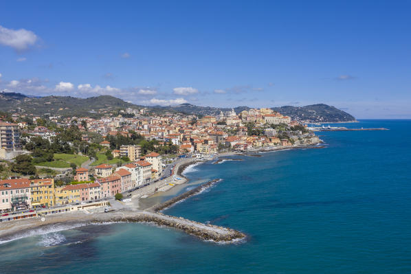 Aerial view on the sea of Porto Maurizio and Parasio in the west city of Imperia, Liguria, Italy, Europe