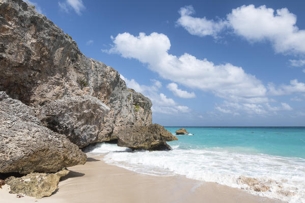 The rocks near the sea of Bottom Bay beach, Bottom Bay, Barbados Island, Lesser Antilles, West Indies, Caribbean region