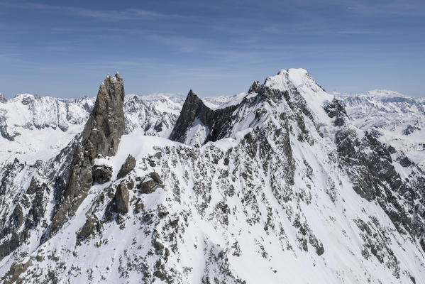 Aerial view of Dent du Geant of Mont Blanc, Courmayeur, Aosta Valley, Italy