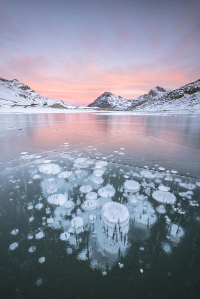 Frozen lake at Bernina Pass, Canton of Graubünden, Engadine, Switzerland, Europe, 