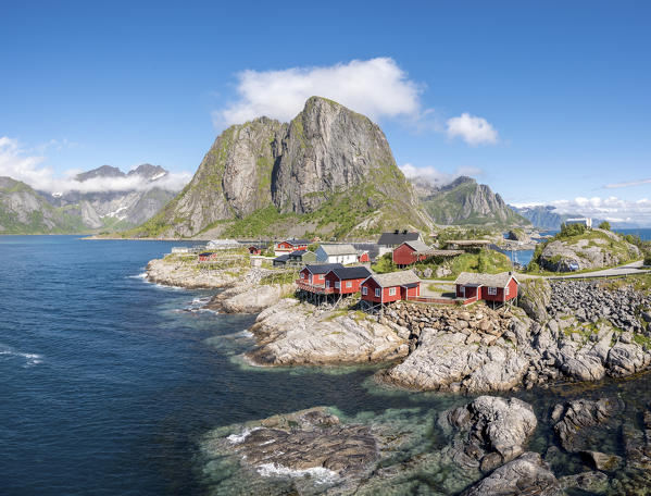 Traditional fishermen house in summer, Hamnoy, Nordland county, Northern Norway, Europe