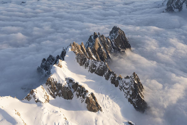 Aerial view of La Tour Ronde of Mont Blanc during sunrise, Courmayeur, Aosta Valley, Italy, Europe
