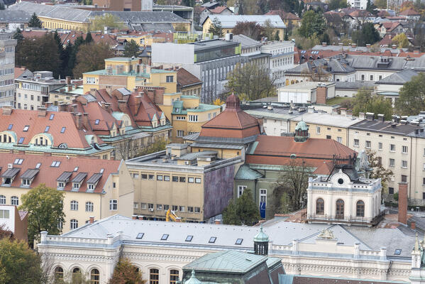 Aerial view of Lubiana from the Castle, Ljubiana, Slovenia, Europe