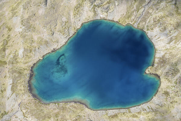 Aerial view of Lej da la Tscheppa, Silvaplana, Engadin, Canton of Graubunden, Switzerland