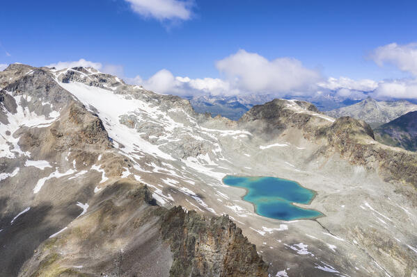 Aerial view of Lej Lagrev, Silvaplana, Engadin, Canton of Graubunden, Switzerland