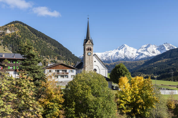 Typical village of Swiss Alps during autumn, Tujetsch, Canton of Graubunden, Europe
