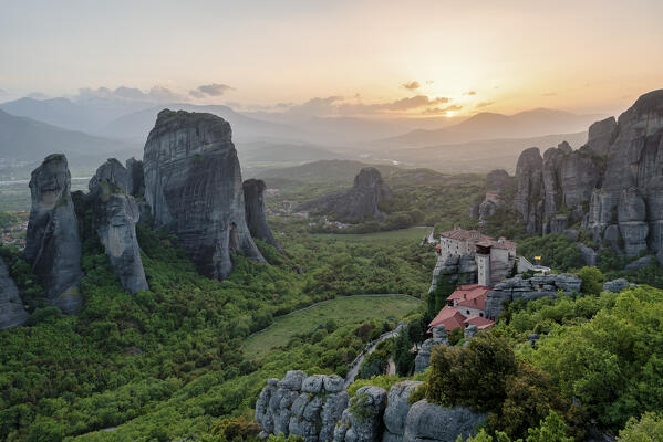 Monastery of Varlaam in Meteora during sunset, Kalabaka, Tessaglia, Greece